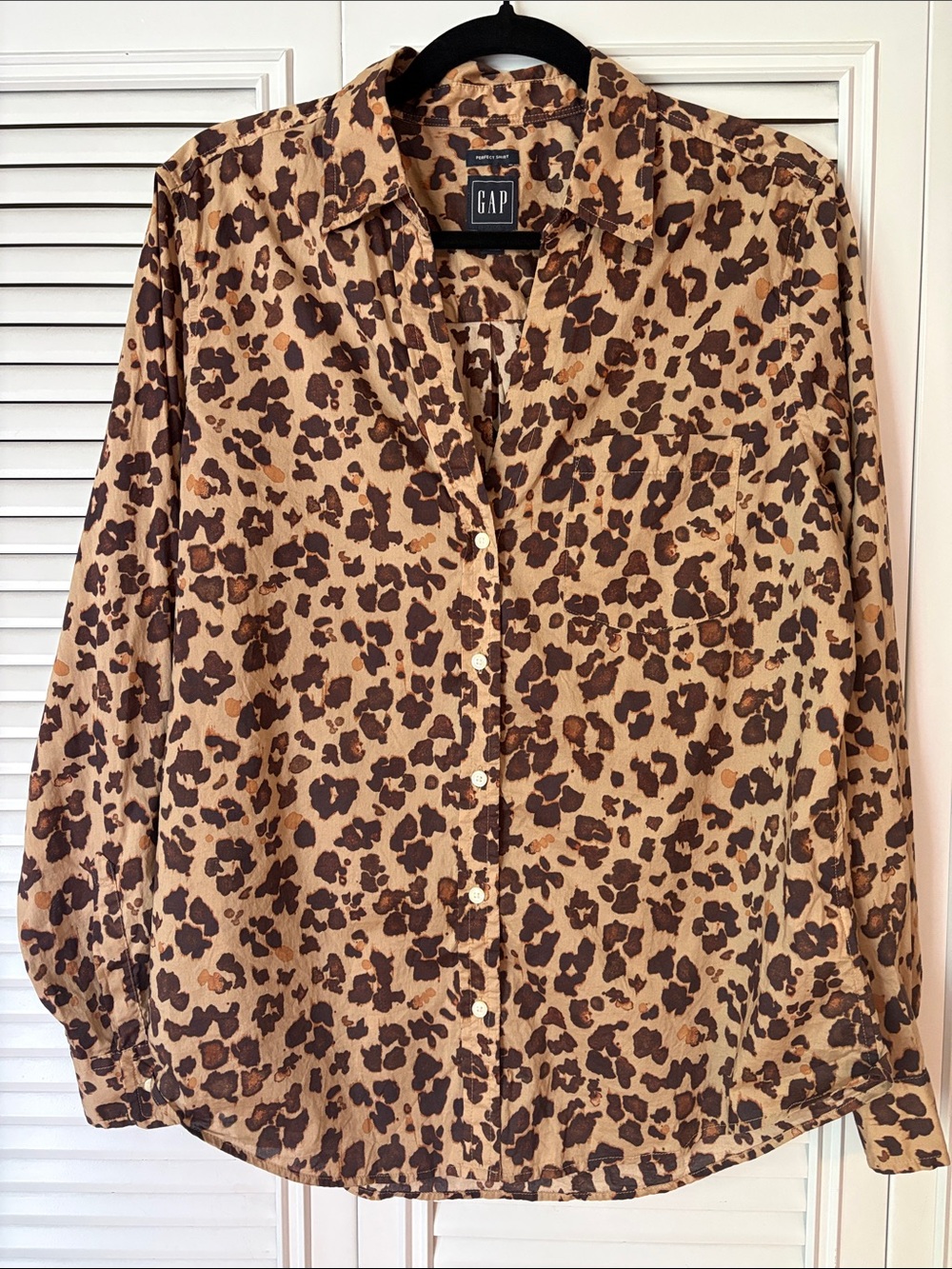 GAP Leopard-Print Button Front Shirt - Brown & Tan Size Medium - Picture 3 of 7